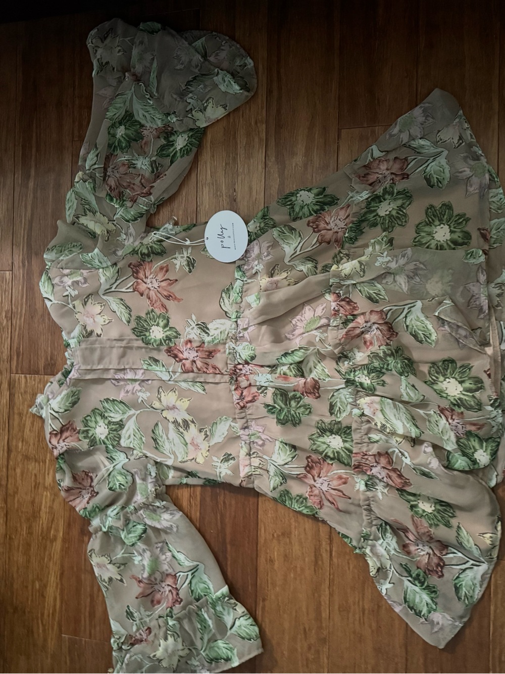 Princess Polly Beige Floral Ruffle Tiered Midi Dress with Green and Blush Print - Picture 2 of 2